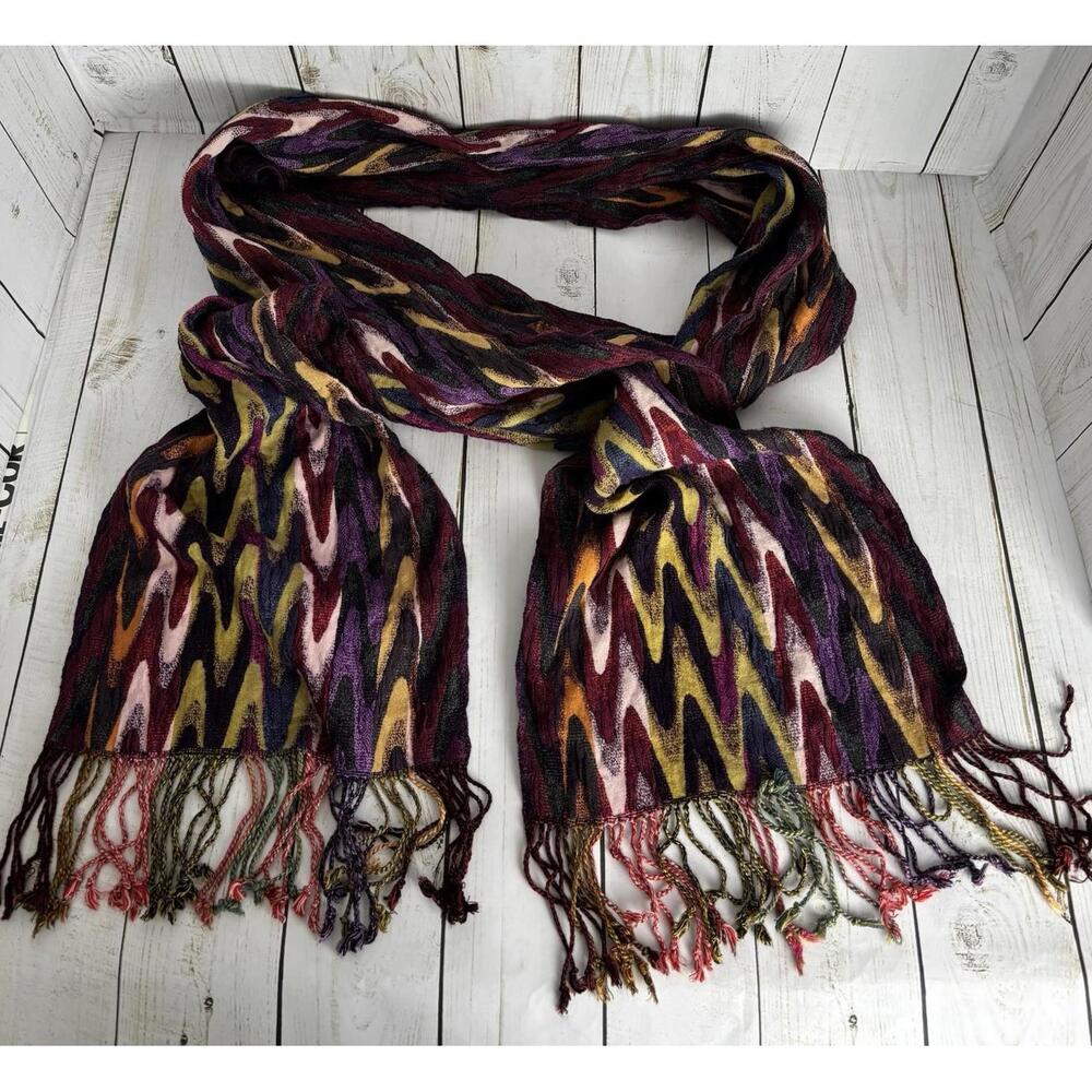 Tolani Anthropologie Zigzag Fringed Scarf Multicolor 1832